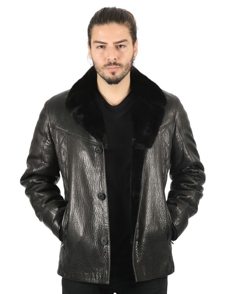 Jonathan Erkek Yün İçlikli  Jumbo Baskılı Kuzu Deri Kaban