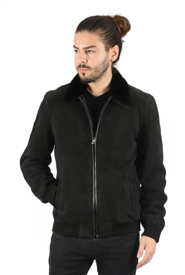 Evan Erkek Yün İçlikli  Süet Kuzu Deri Mont