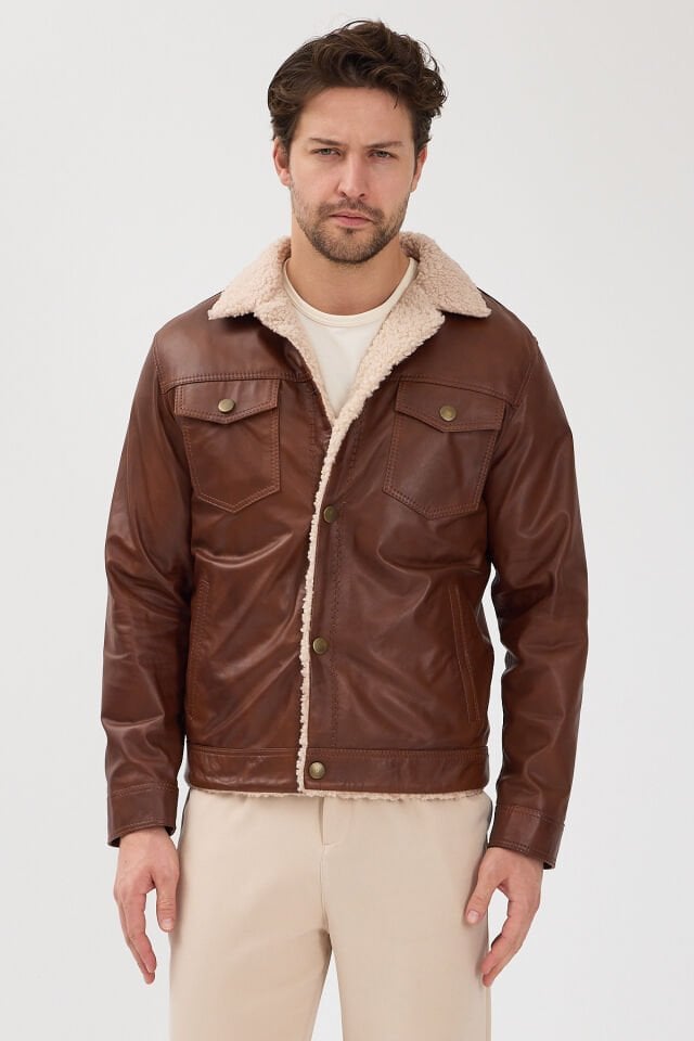 Vivamood Erkek Kürklü Deri Mont