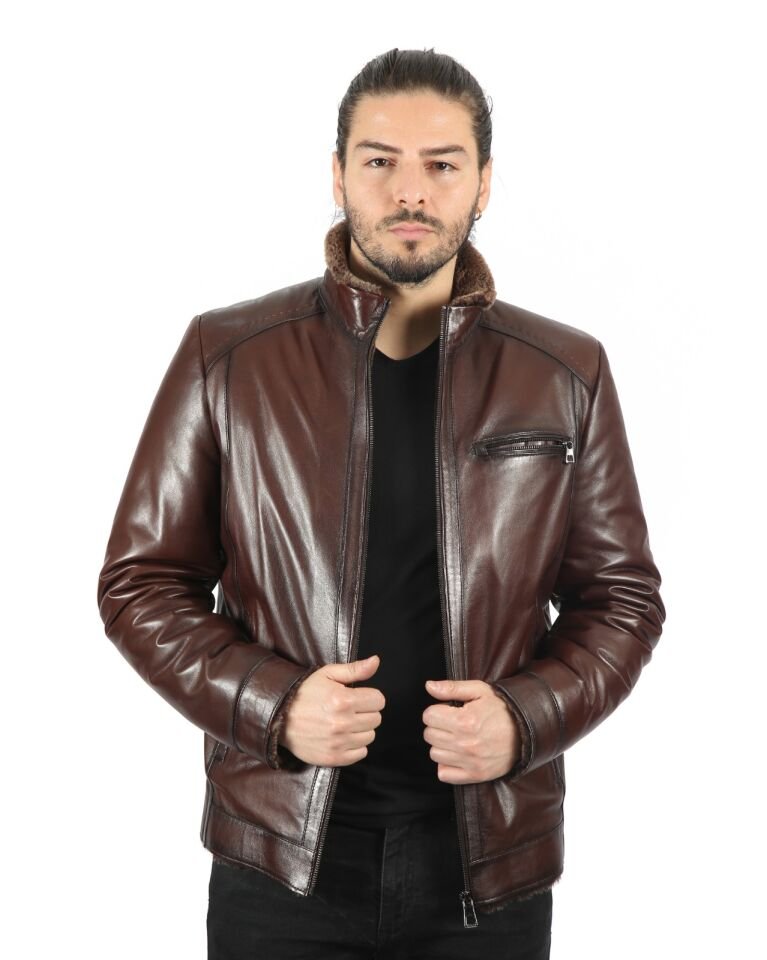 Brandon Erkek Yün İçlikli  Jumbo Baskılı Kuzu Deri Mont